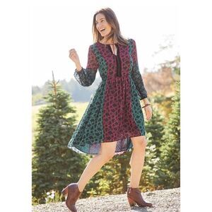 Matilda Jane aāLittle Party Floral Swiss Dot Velvet Dress Size L Red Green